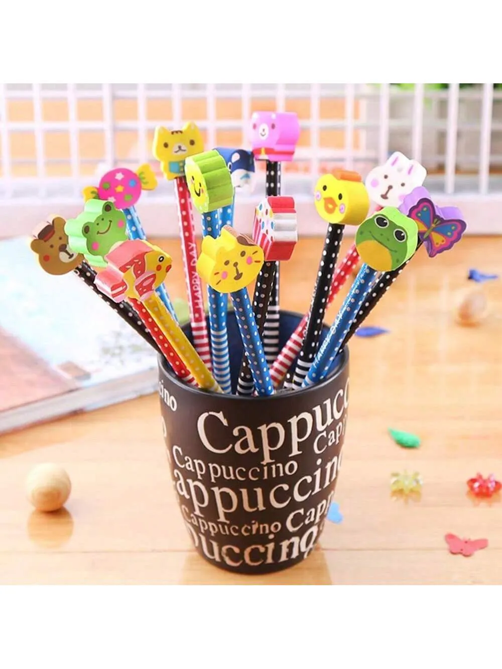 10/5pcs Creative Random Cartoon Eraser Pencil Learning Supplies Writing Pens