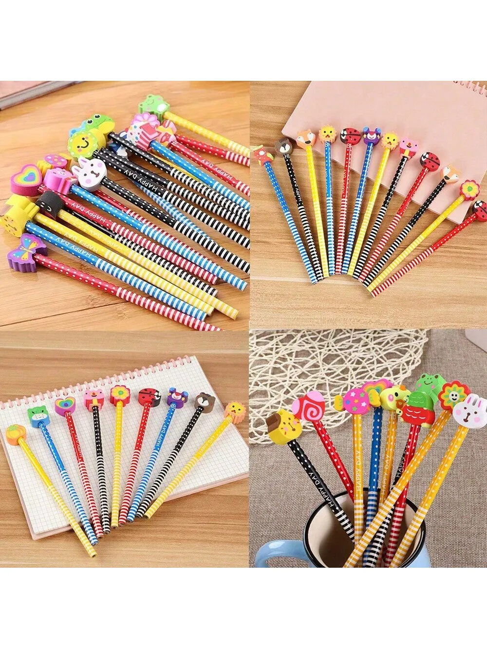 10/5pcs Creative Random Cartoon Eraser Pencil Learning Supplies Writing Pens