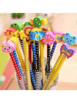 10/5pcs Creative Random Cartoon Eraser Pencil Learning Supplies Writing Pens