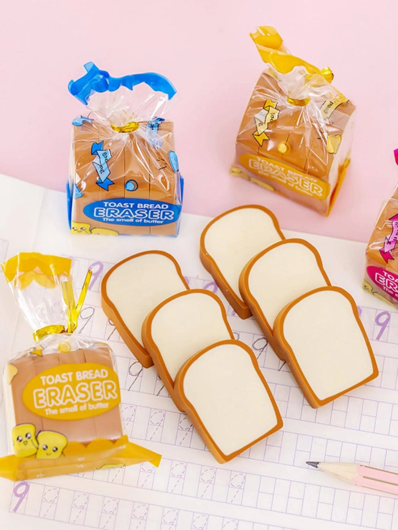 1bag/4pcs Creative Cute Toast Bread Shaped Erasers For Students, Great Gifts For Children's Day, End Of Term, Christmas