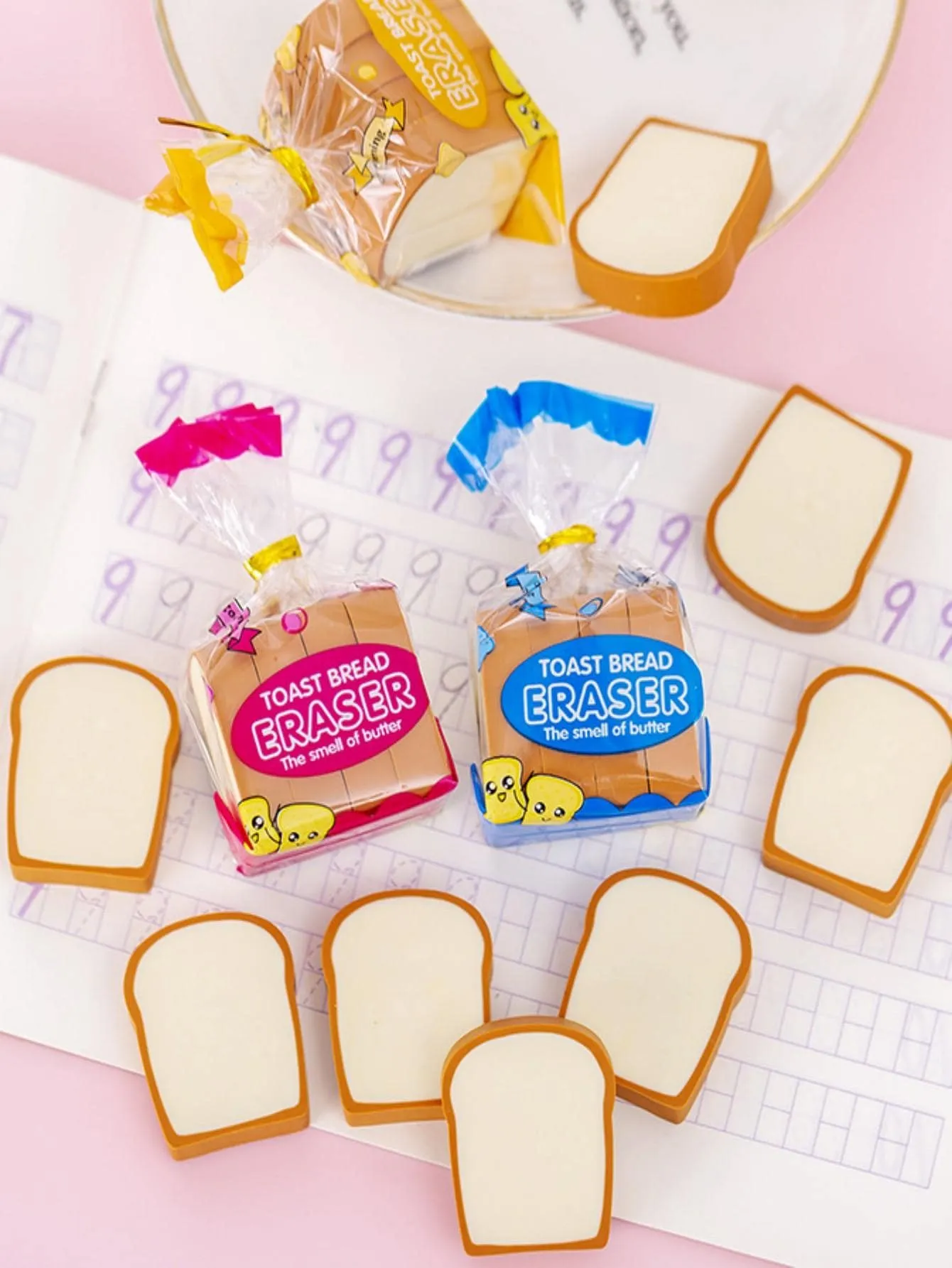 1bag/4pcs Creative Cute Toast Bread Shaped Erasers For Students, Great Gifts For Children's Day, End Of Term, Christmas