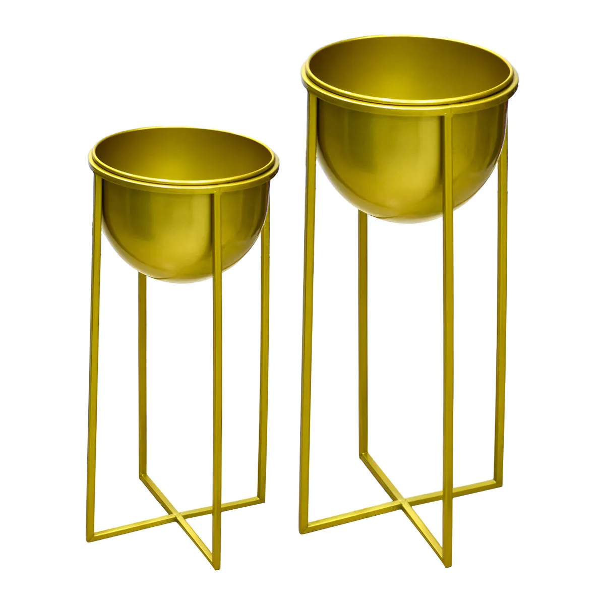 2 Piece Golden Metal Plant Pot With Stand