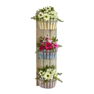 39” Mixed Daisy Artificial Plant in Three-Tiered Wall Decor Planter