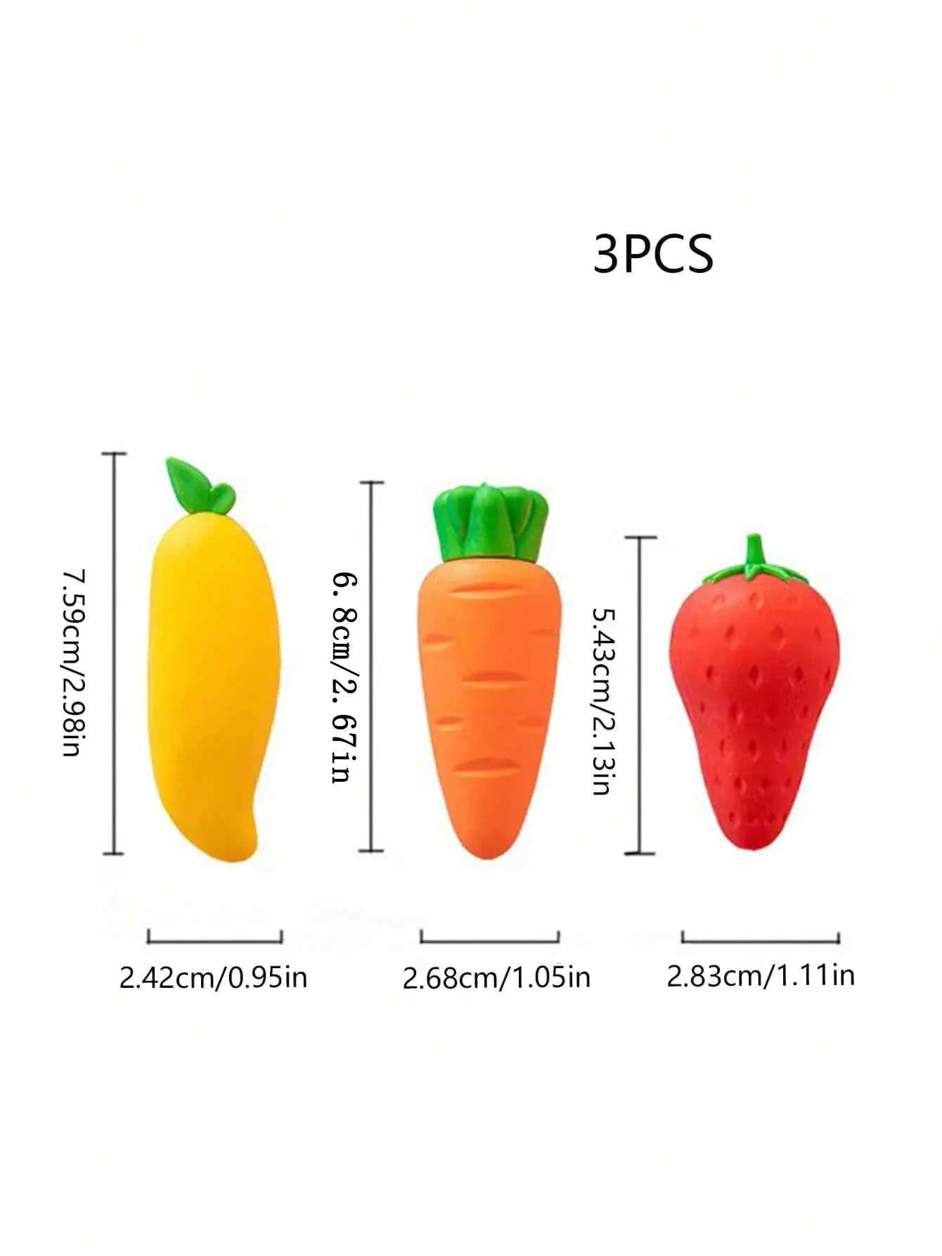 3pcs/set Jumbo Fruit Shaped Rubber Erasers, Student Creative Stationery Gifts For Kindergarten, Cute Mango, Strawberry, Carrot Design, Clean Erasing, Back To School