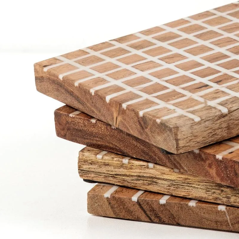 4 Pack Coasters with Wood & Resin Inlay - Checkered