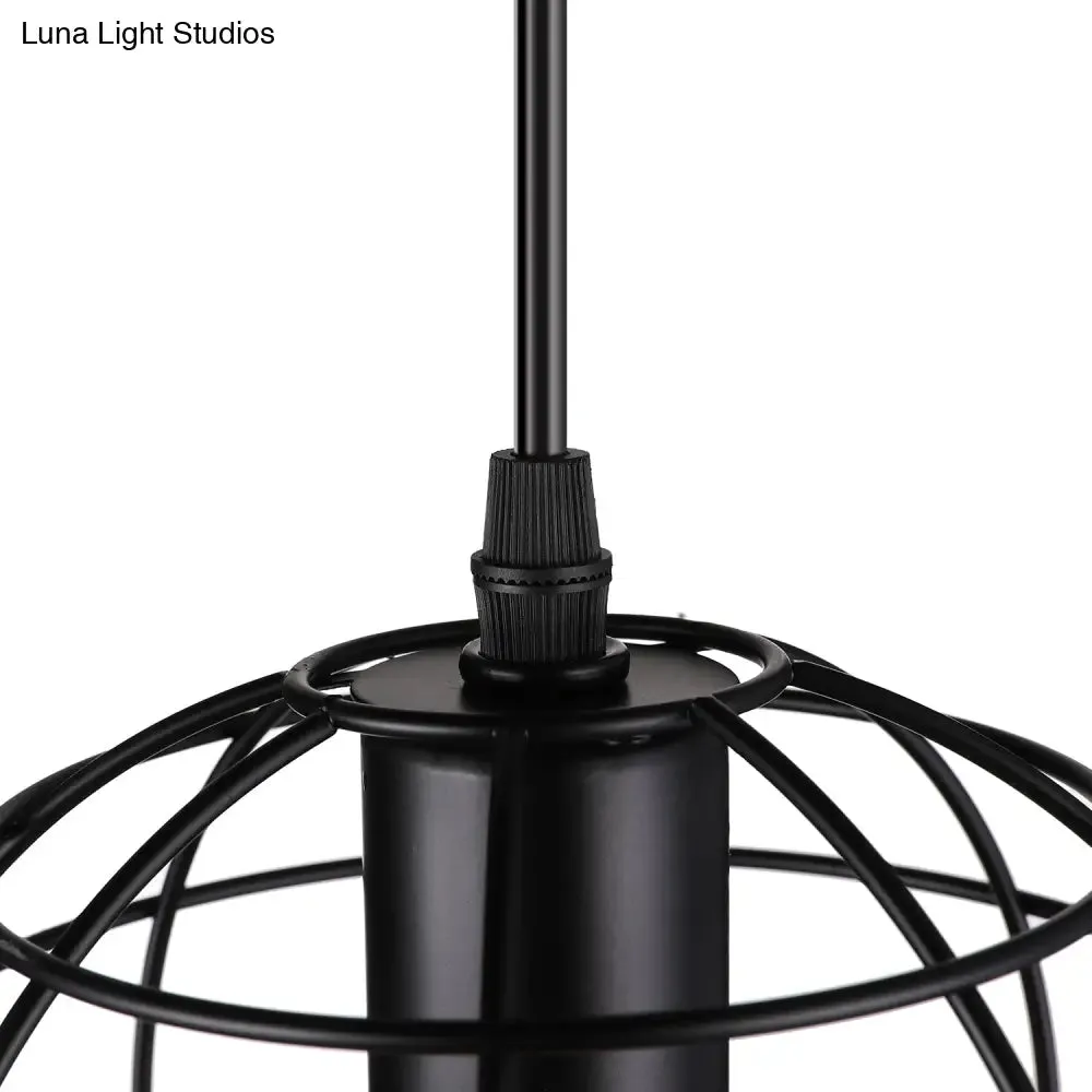 5-Head Vintage Caged Pendant Lighting with Unique Shades - Black Iron Ceiling Fixture for Table