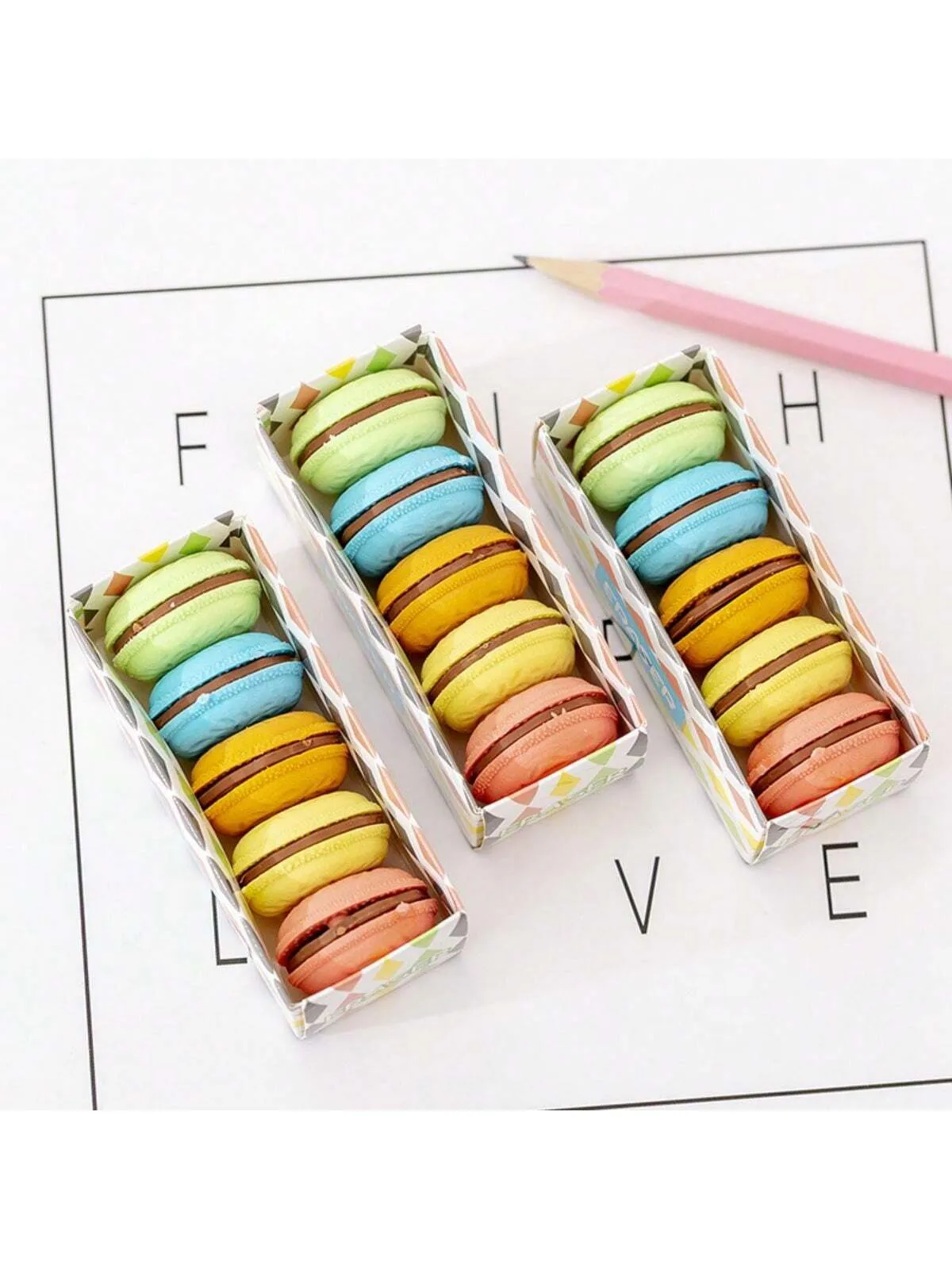 5pcs Creative Macaron Sandwich Biscuit Shaped Erasers, Cute Simulation Biscuit Erasers For Students' Study