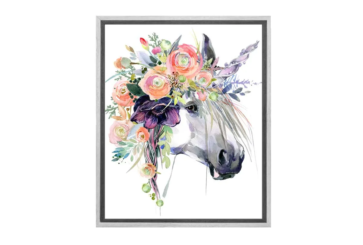 A Unicorn with Flowers | Kids Wall Art Print