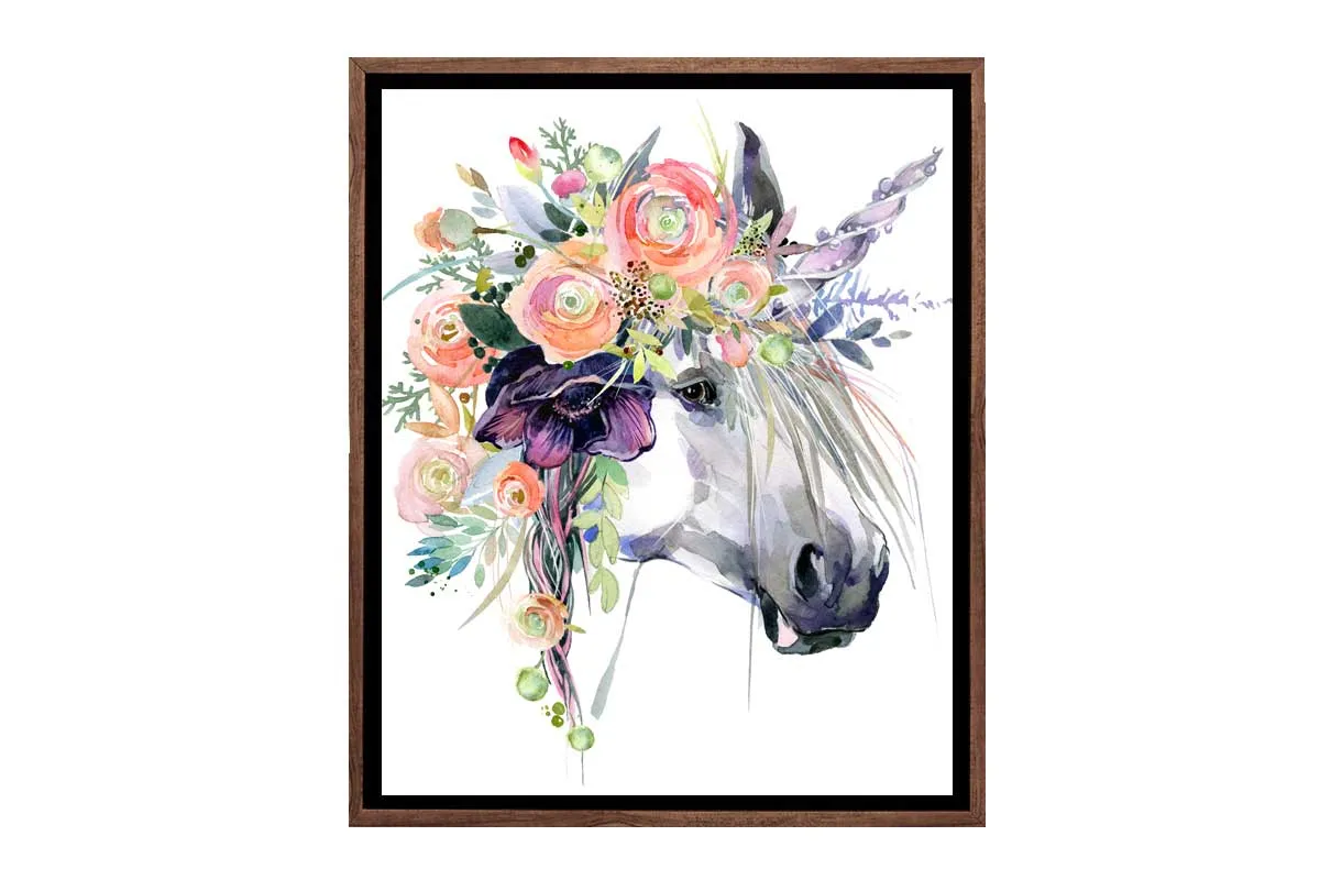 A Unicorn with Flowers | Kids Wall Art Print