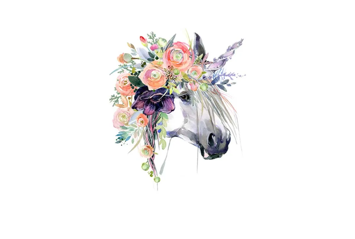 A Unicorn with Flowers | Kids Wall Art Print