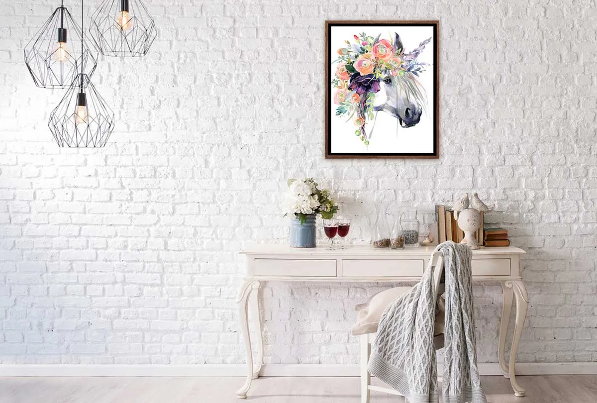 A Unicorn with Flowers | Kids Wall Art Print