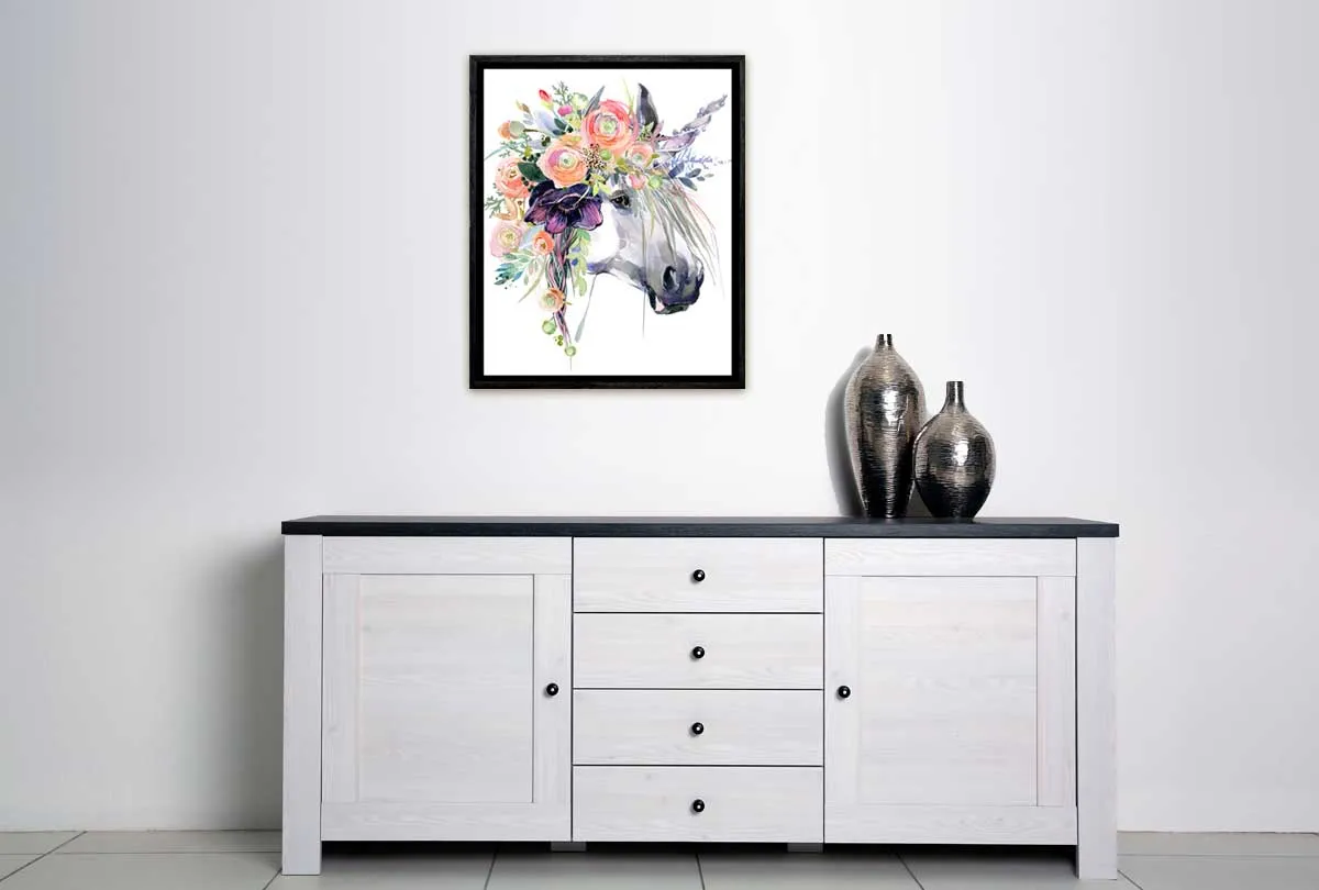 A Unicorn with Flowers | Kids Wall Art Print