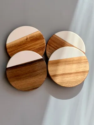 Acacia Wood Coasters: White