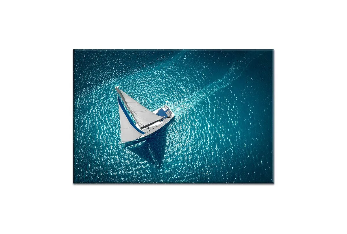 Aerial White Yacht on Turquoise Sea | Canvas Wall Art Print