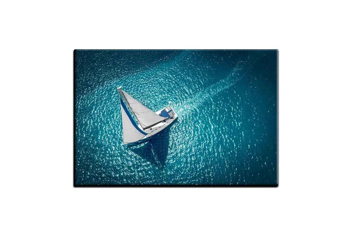 Aerial White Yacht on Turquoise Sea | Canvas Wall Art Print