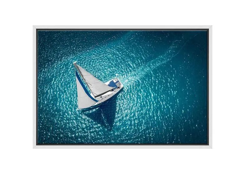 Aerial White Yacht on Turquoise Sea | Canvas Wall Art Print