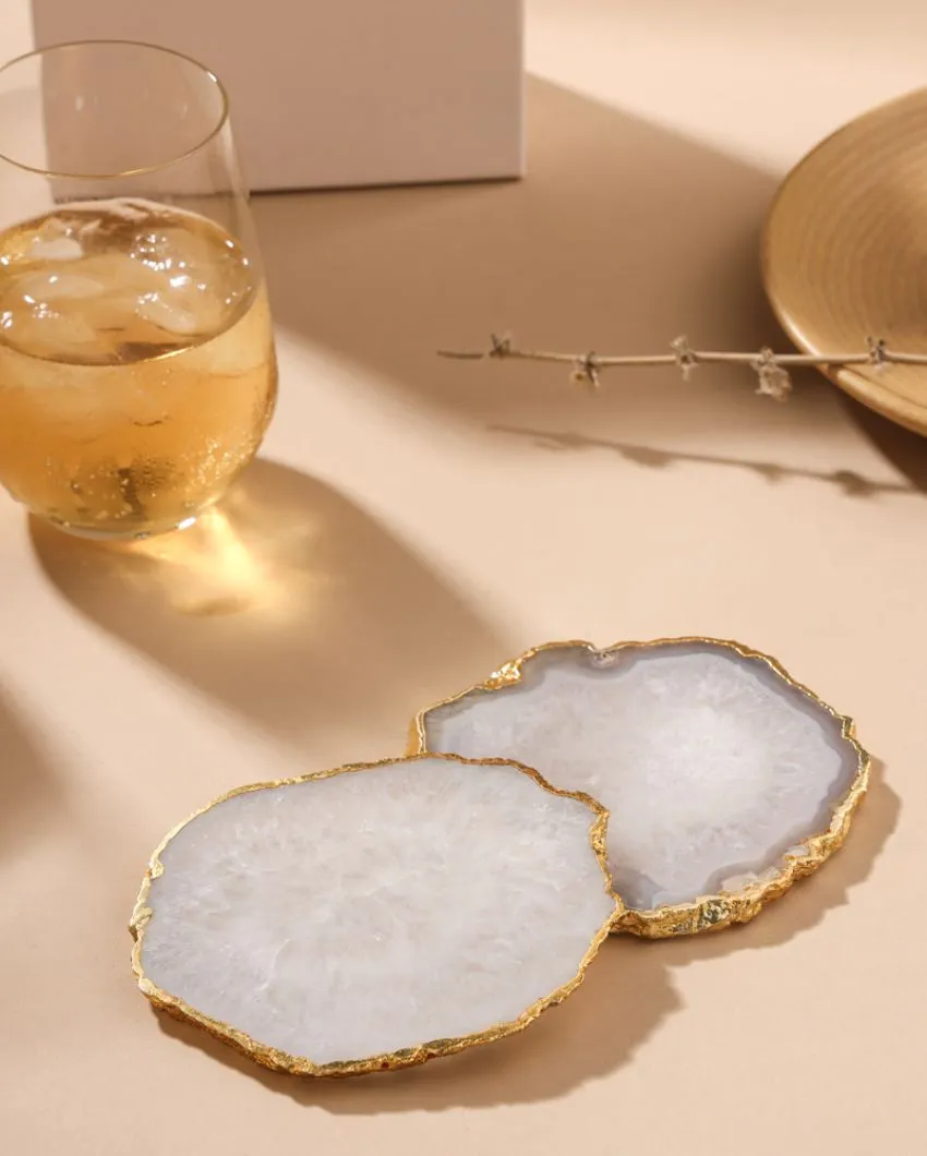 Agate Semi Precious Stone Coasters | Set Of 2 | 3 x 3.5 inches