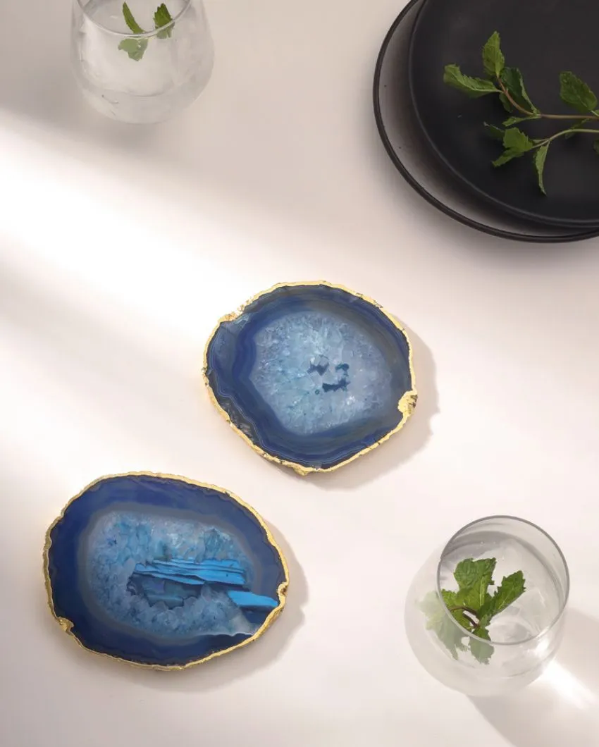 Agate Semi Precious Stone Coasters | Set Of 2 | 3 x 3.5 inches