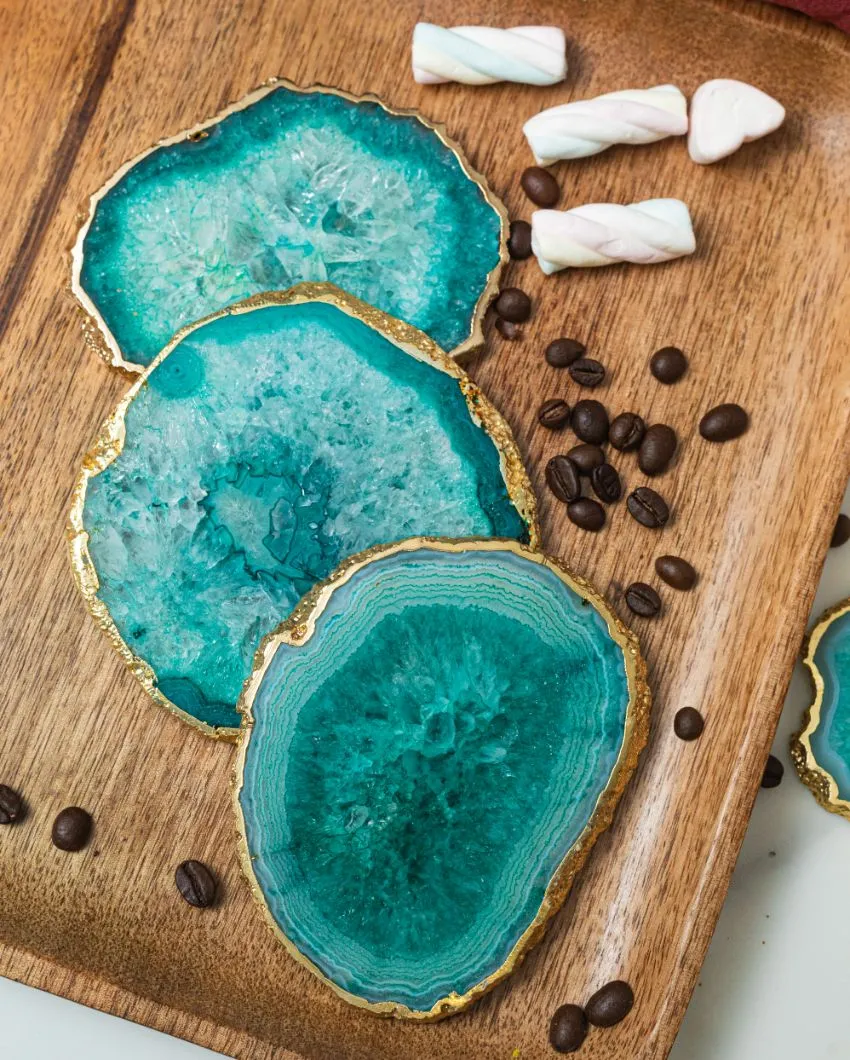 Agate Semi Precious Stone Coasters | Set Of 2 | 3 x 3.5 inches