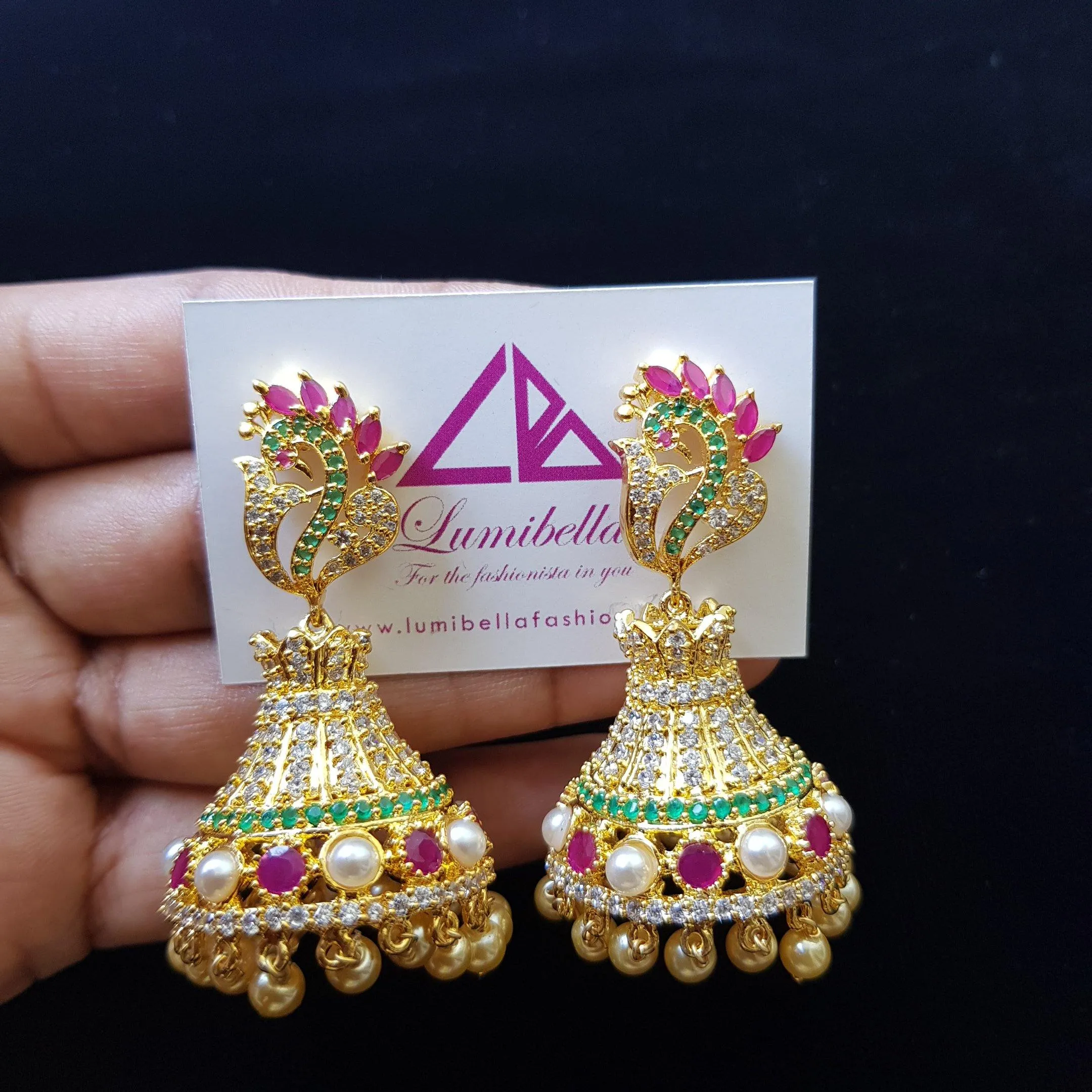 American Diamond Peacock Style jhumkas