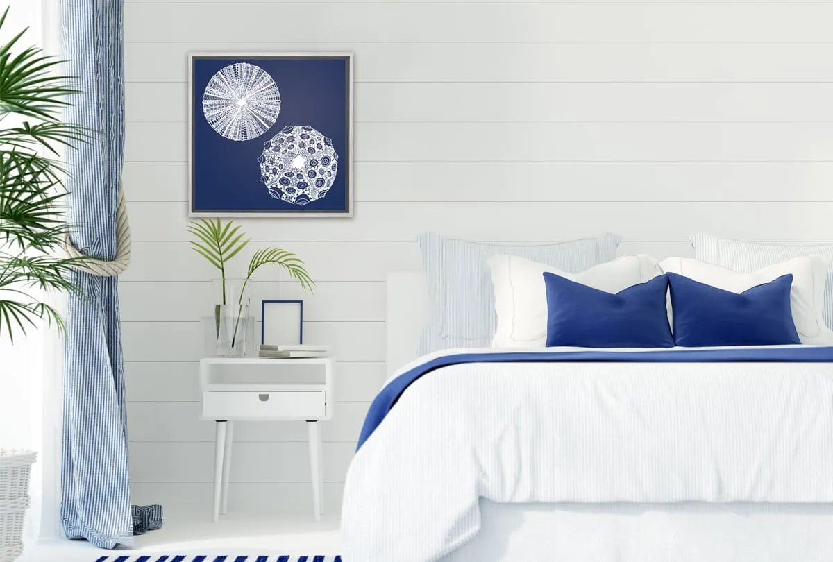 Anemone White on Navy | Canvas Wall Art Print