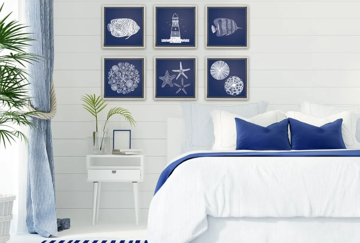 Anemone White on Navy | Canvas Wall Art Print