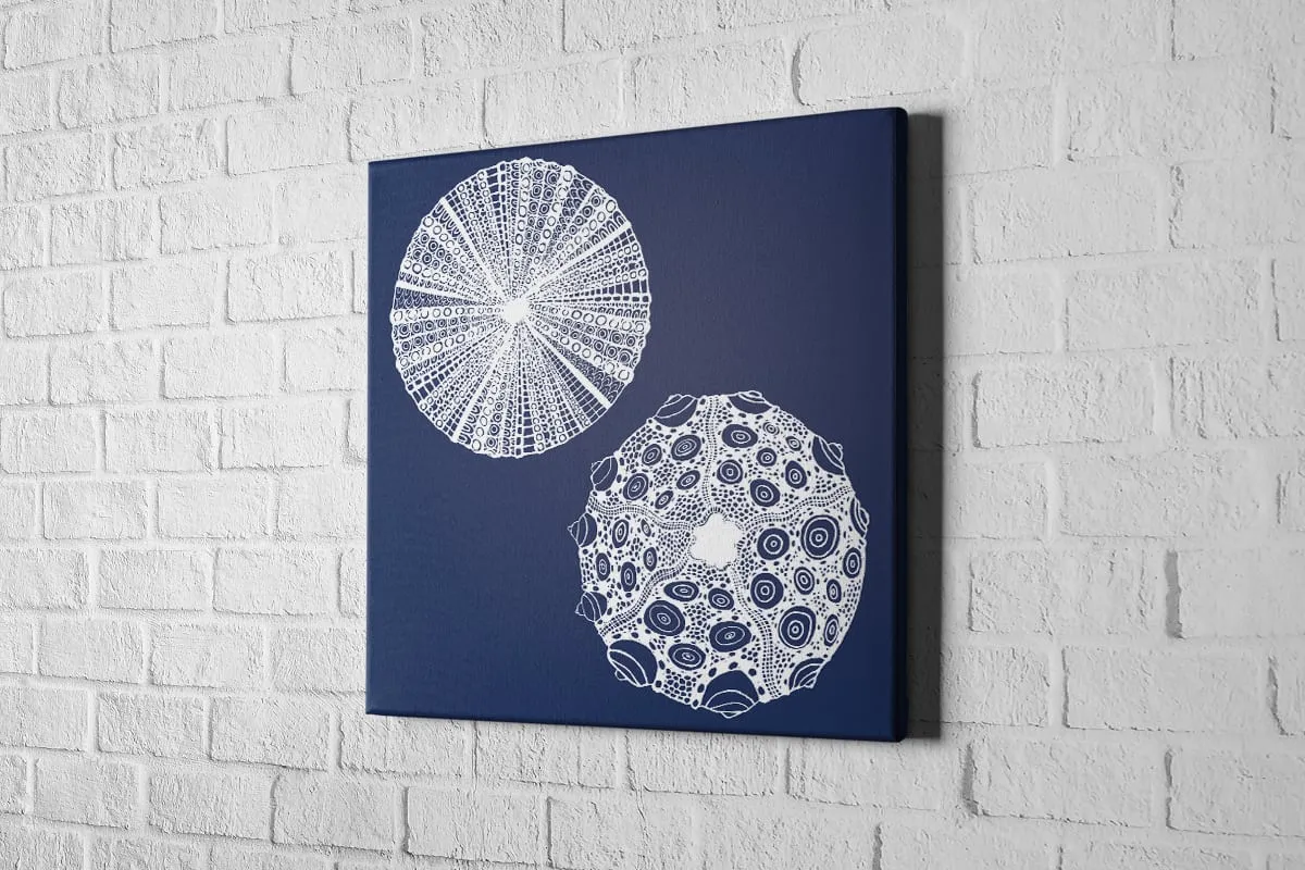 Anemone White on Navy | Canvas Wall Art Print