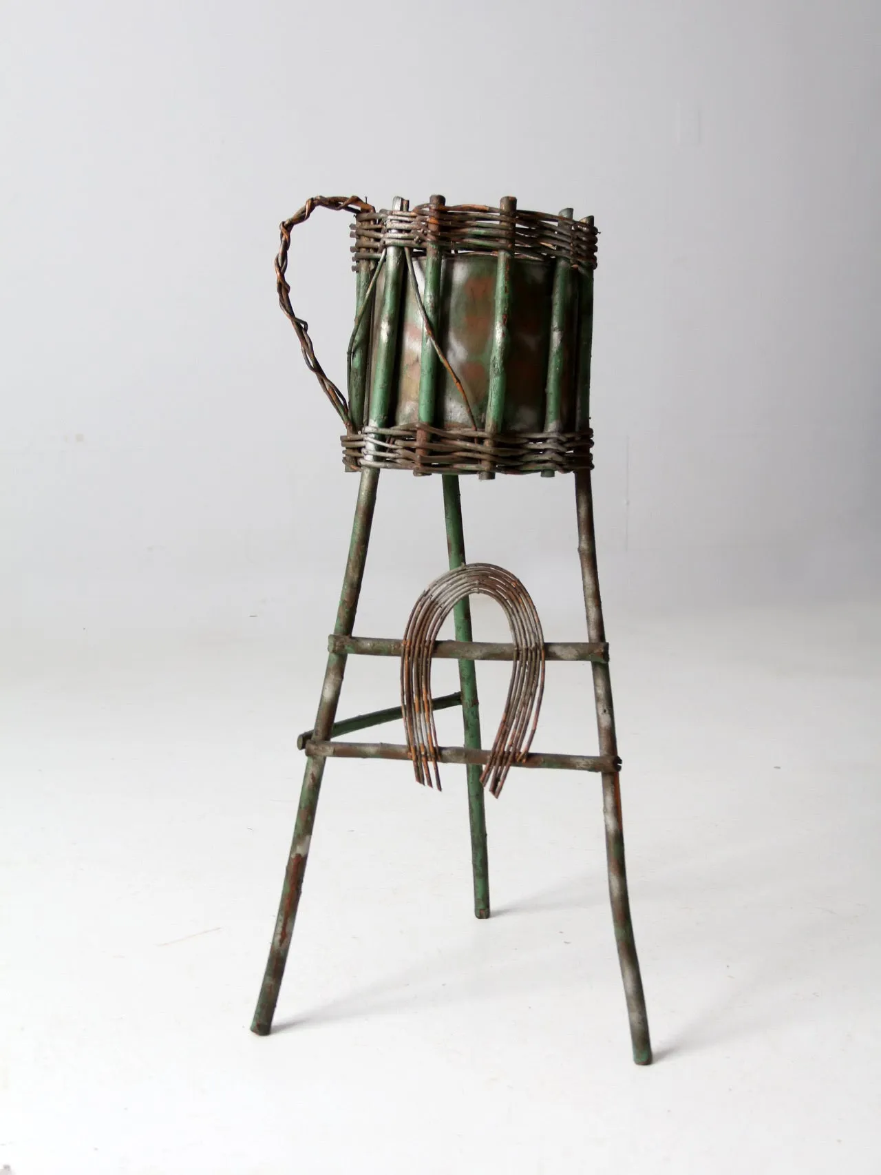 antique folk art twig plant stand