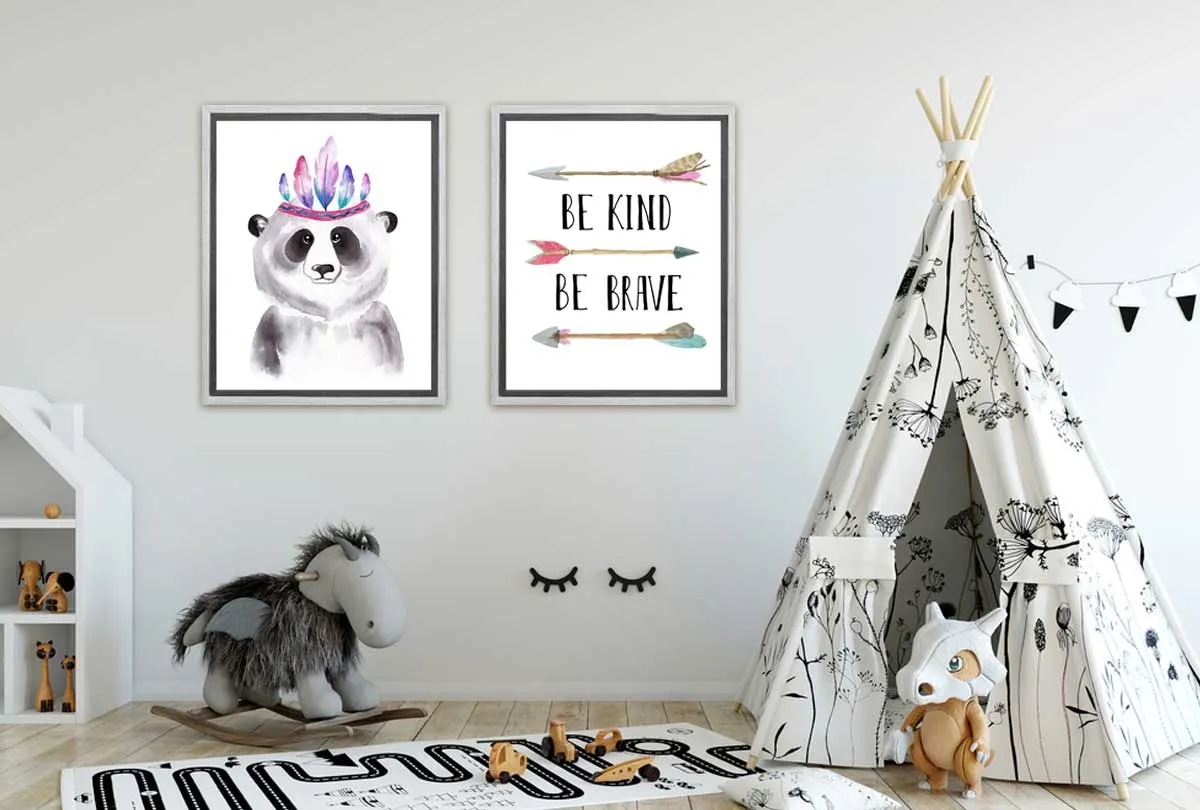 Be Kind Kids Tribal Boho Wall Art | Set of 2 | Canvas Wall Art Print