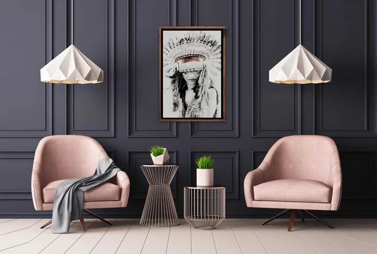 Beautiful Woman in Feather Headdress | Canvas Wall Art Print