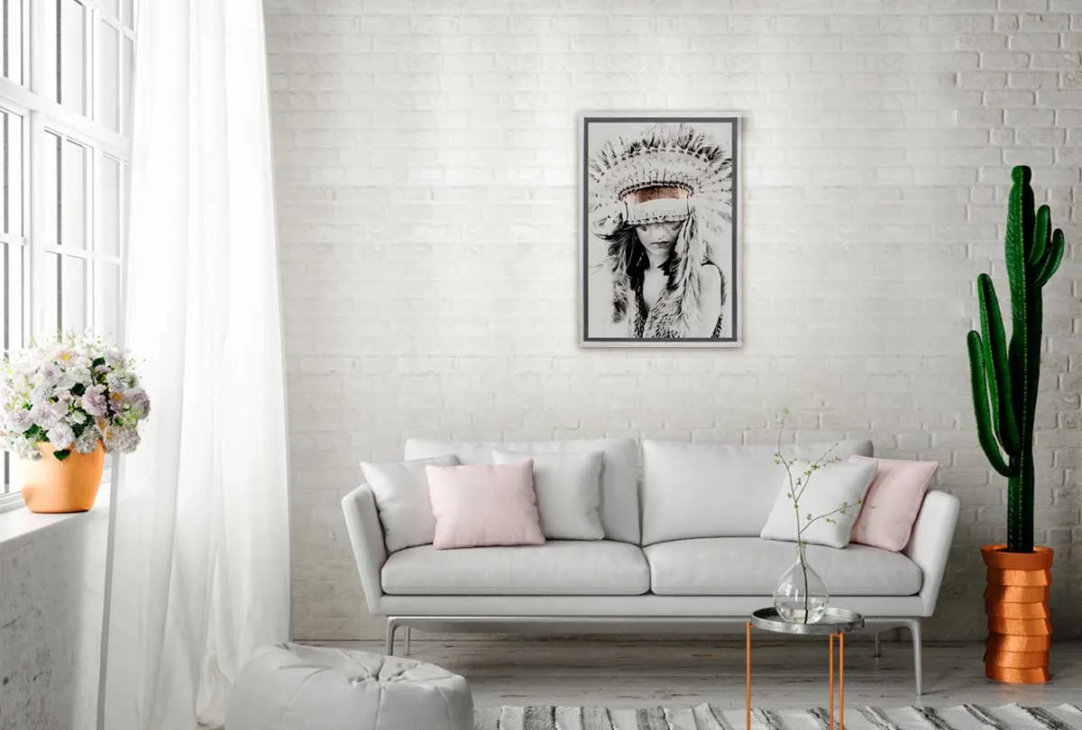 Beautiful Woman in Feather Headdress | Canvas Wall Art Print