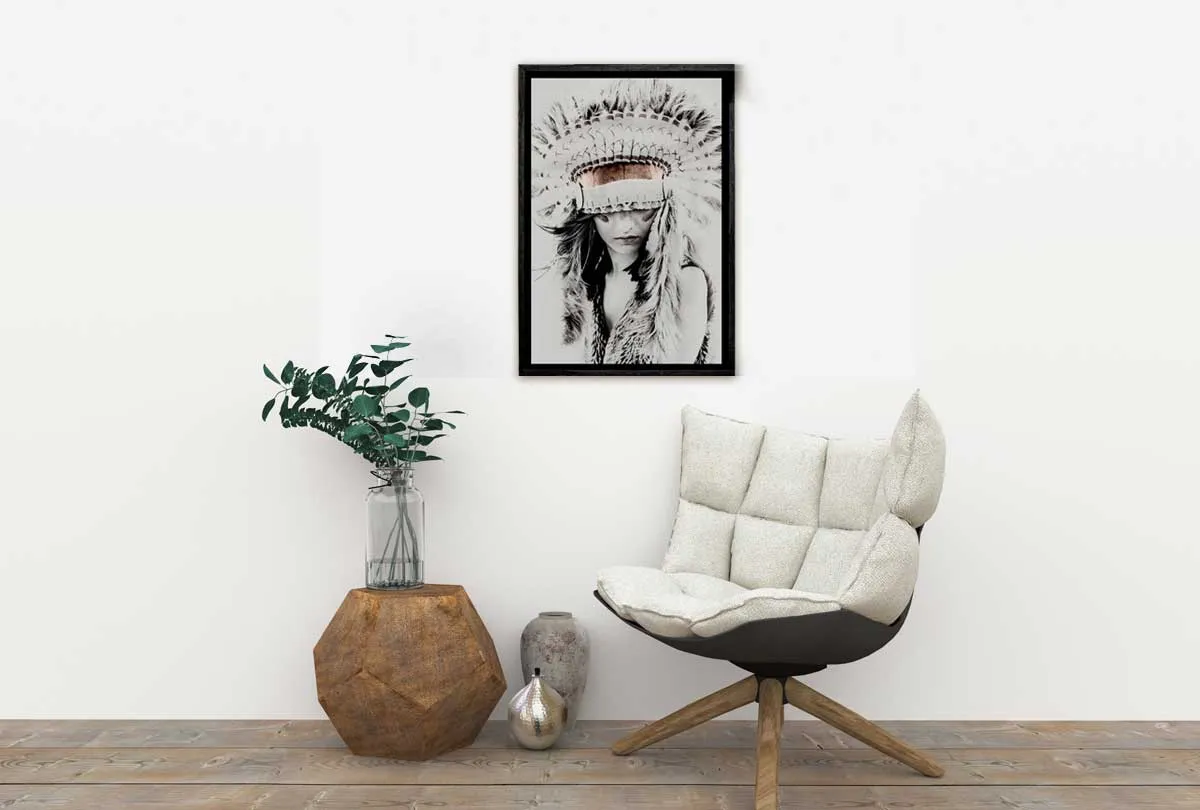 Beautiful Woman in Feather Headdress | Canvas Wall Art Print