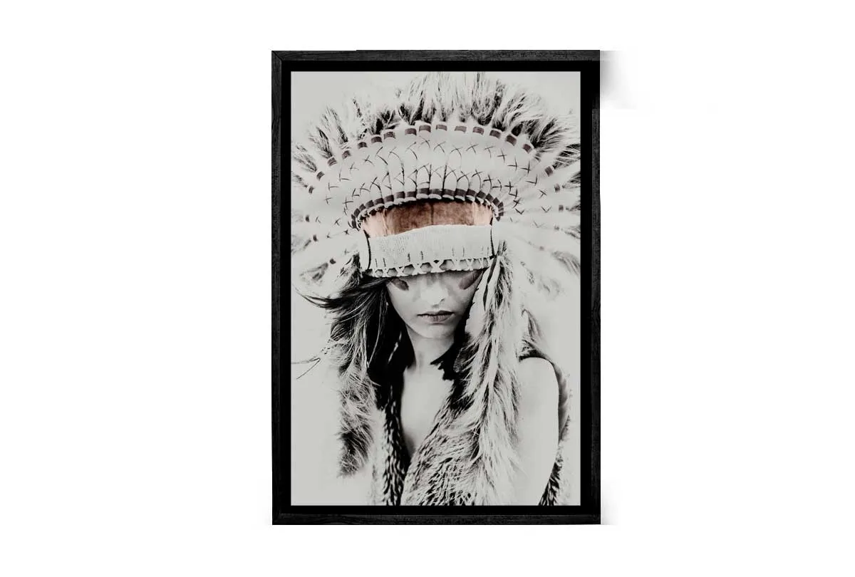 Beautiful Woman in Feather Headdress | Canvas Wall Art Print