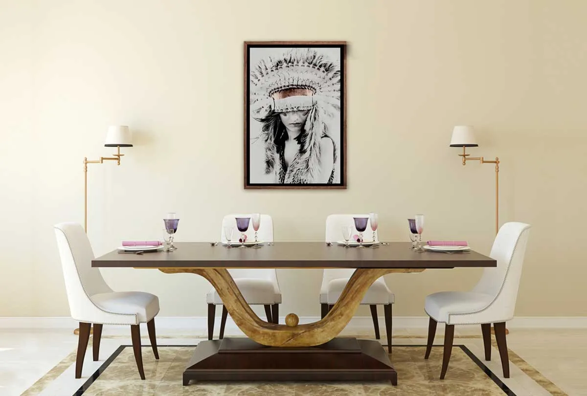 Beautiful Woman in Feather Headdress | Canvas Wall Art Print