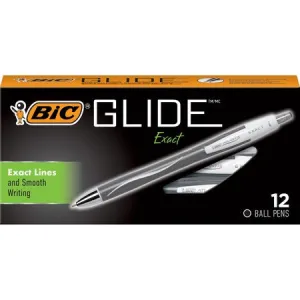 BIC Glide Exact Retractable Ballpoint Pens, 1.0 mm,  Black Ink, Pack Of 12 (BICVCGN11-BLK)