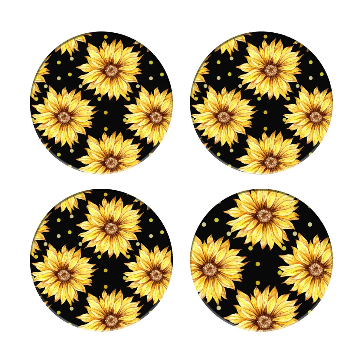 Black Coaster Set with Yellow Sunflowers