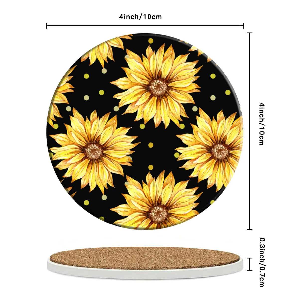 Black Coaster Set with Yellow Sunflowers