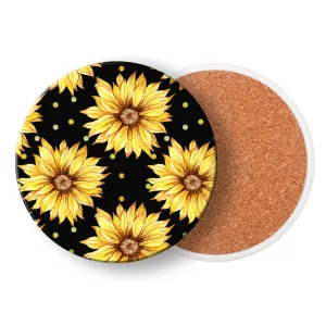 Black Coaster Set with Yellow Sunflowers