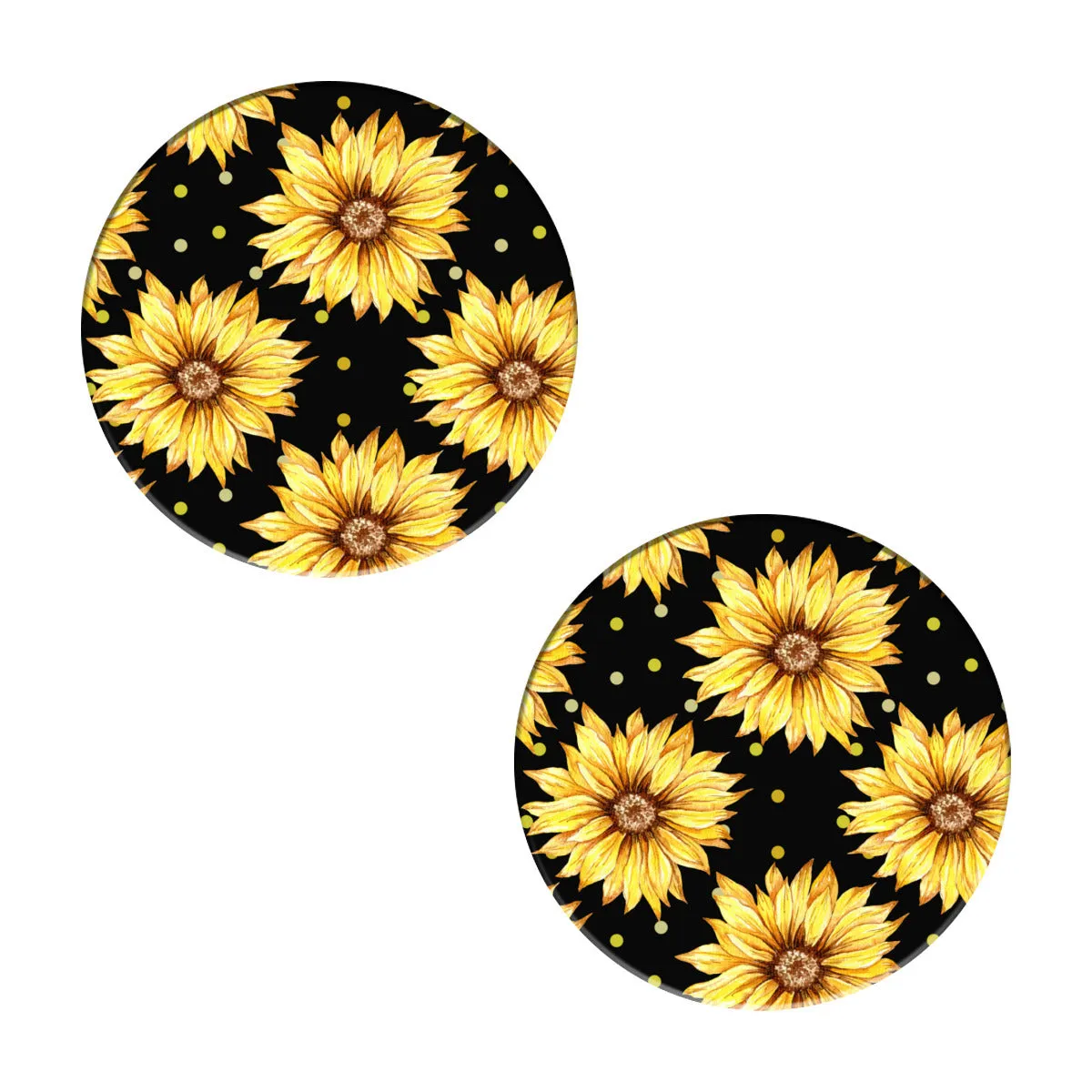 Black Coaster Set with Yellow Sunflowers