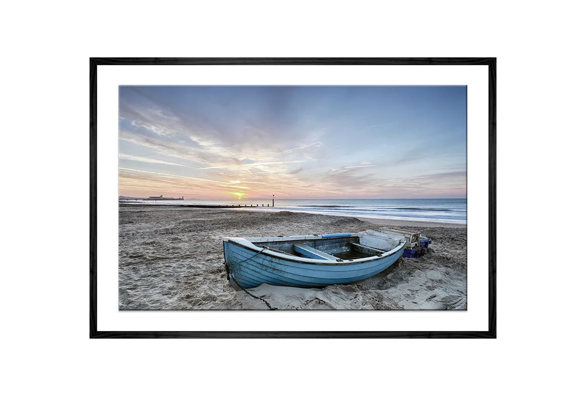 Blue Boat on Beach | Wall Art Print