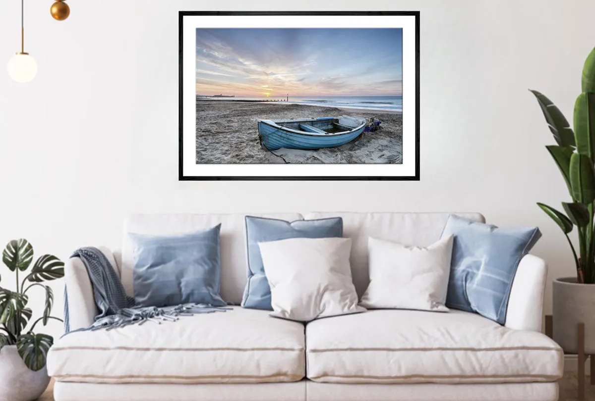 Blue Boat on Beach | Wall Art Print