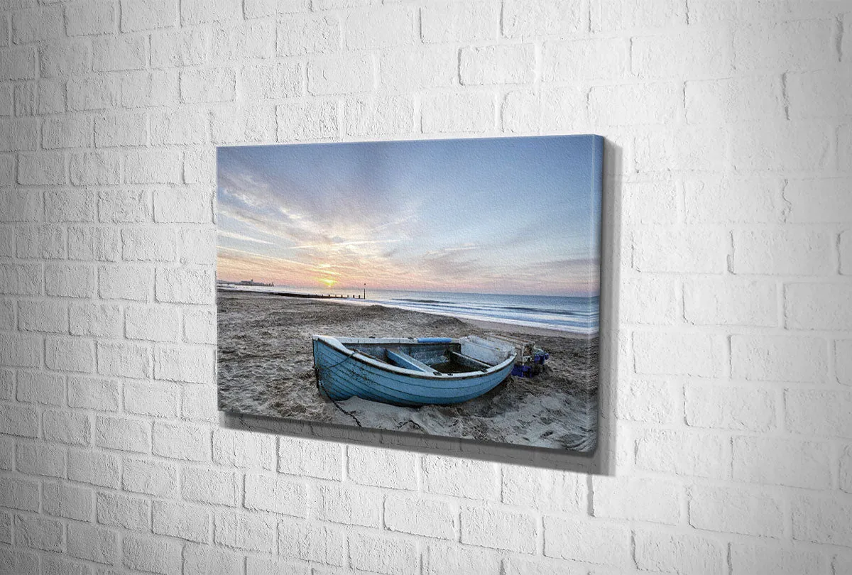 Blue Boat on Beach | Wall Art Print