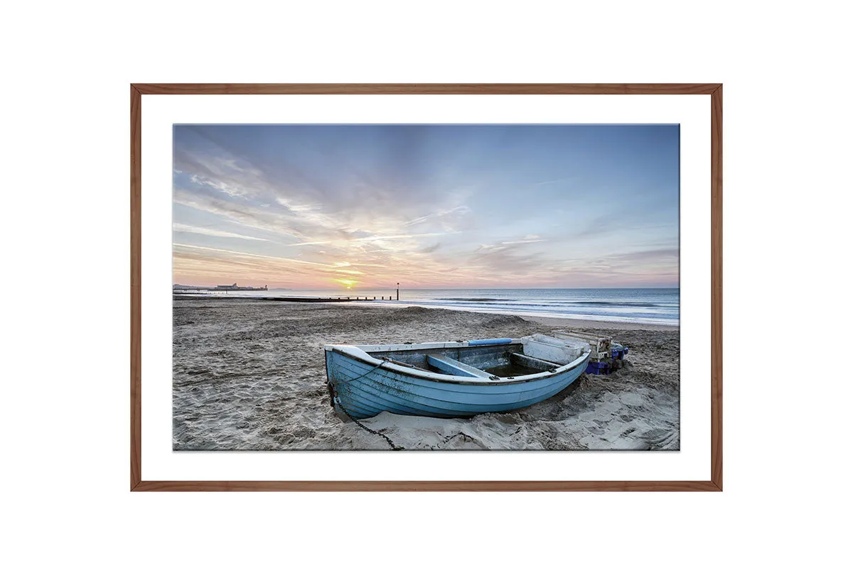 Blue Boat on Beach | Wall Art Print