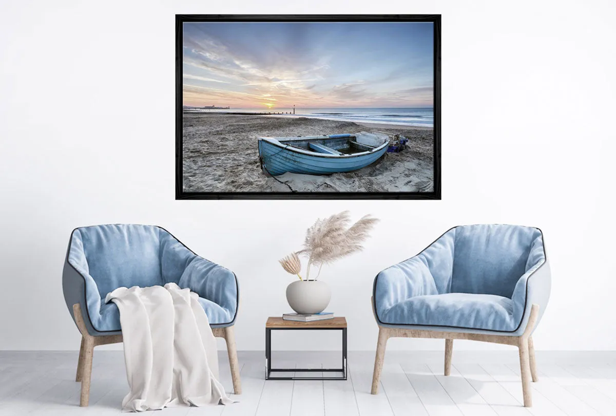 Blue Boat on Beach | Wall Art Print