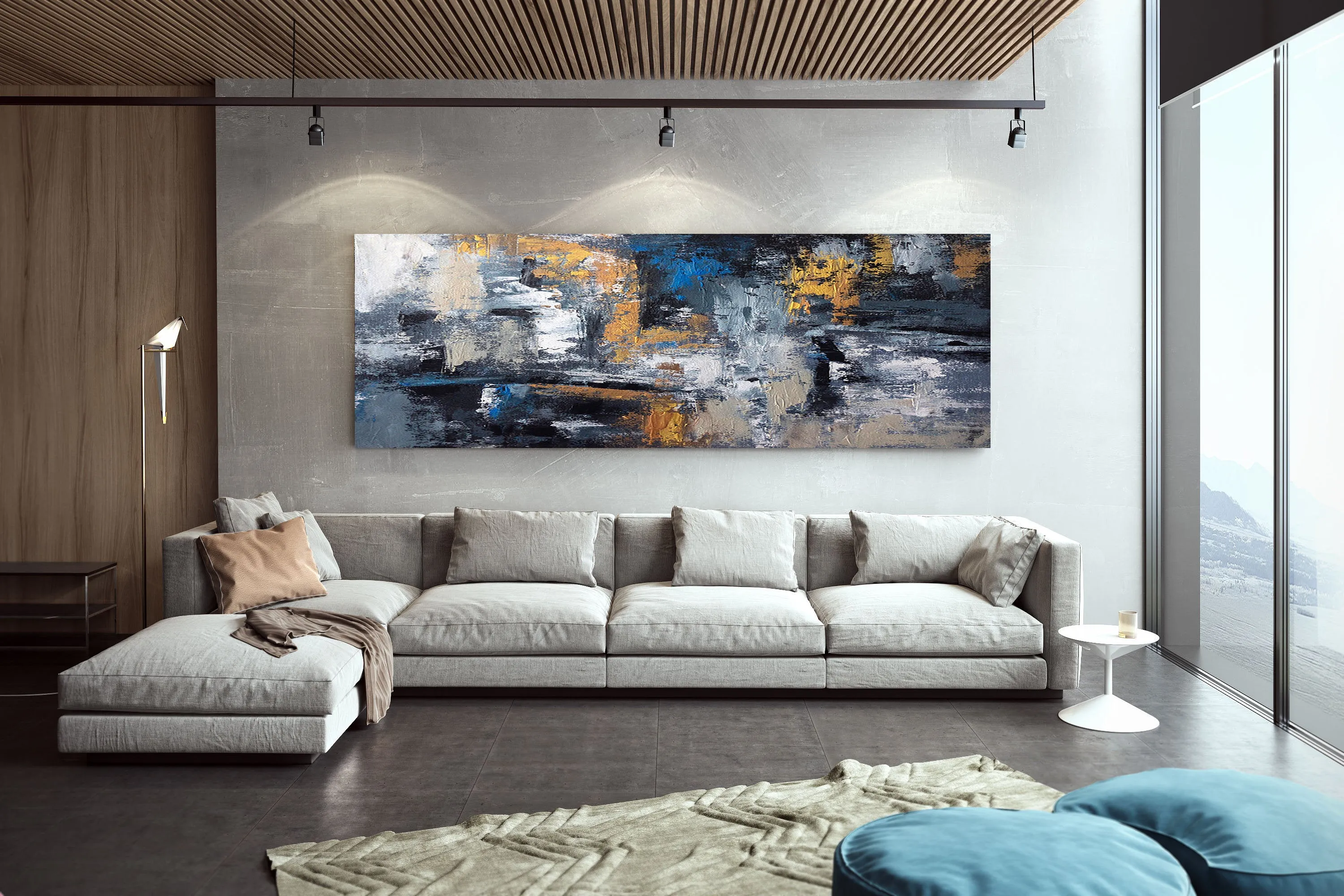 Blue Gold Abstract Wall Art,Industrial Decor,Living Room Wall Art Dp029