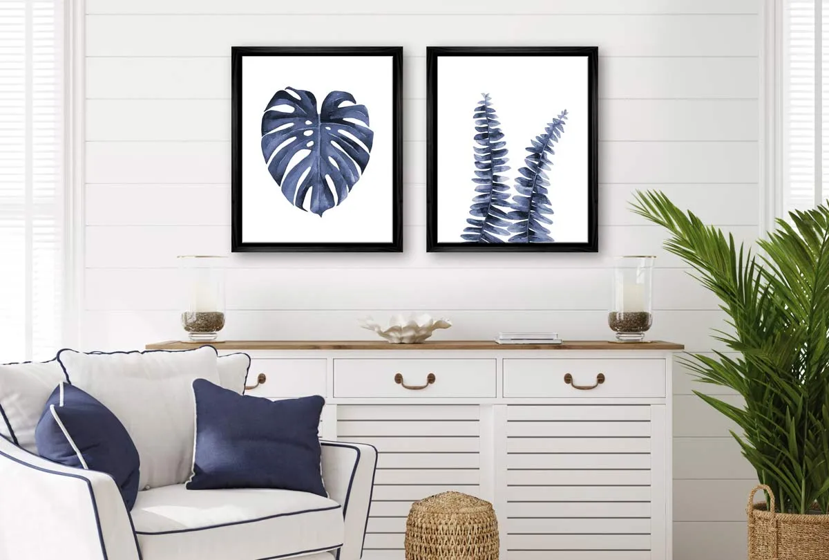 Blue Monstera Leaf | Hamptons Canvas Wall Art Print