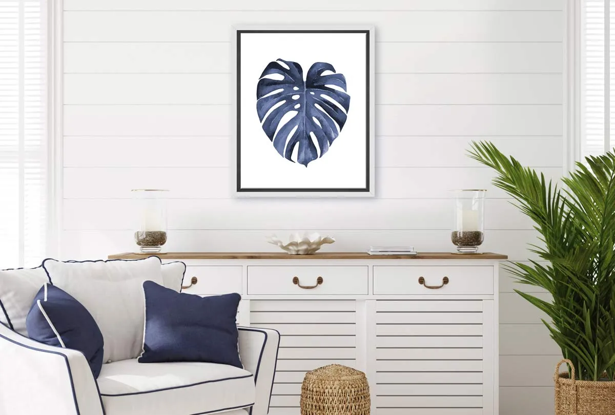 Blue Monstera Leaf | Hamptons Canvas Wall Art Print