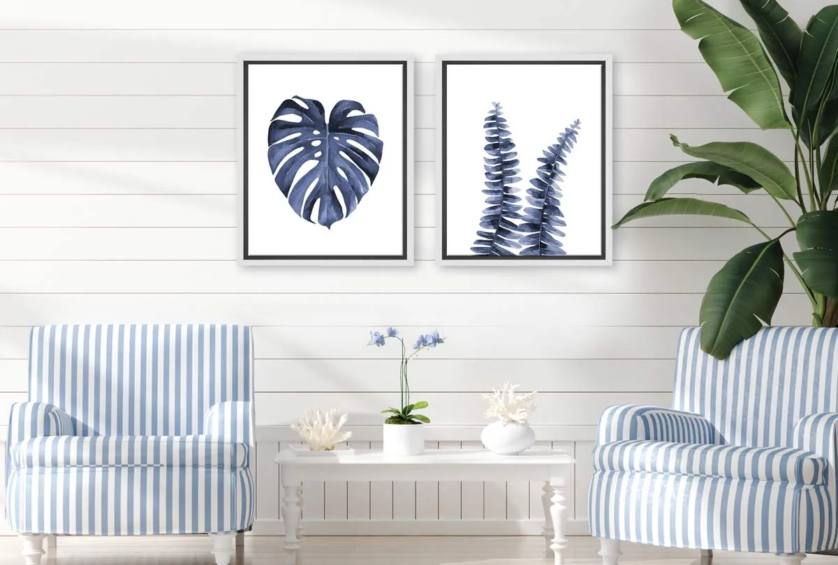 Blue Monstera Leaf | Hamptons Canvas Wall Art Print