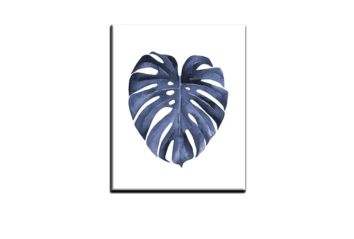 Blue Monstera Leaf | Hamptons Canvas Wall Art Print