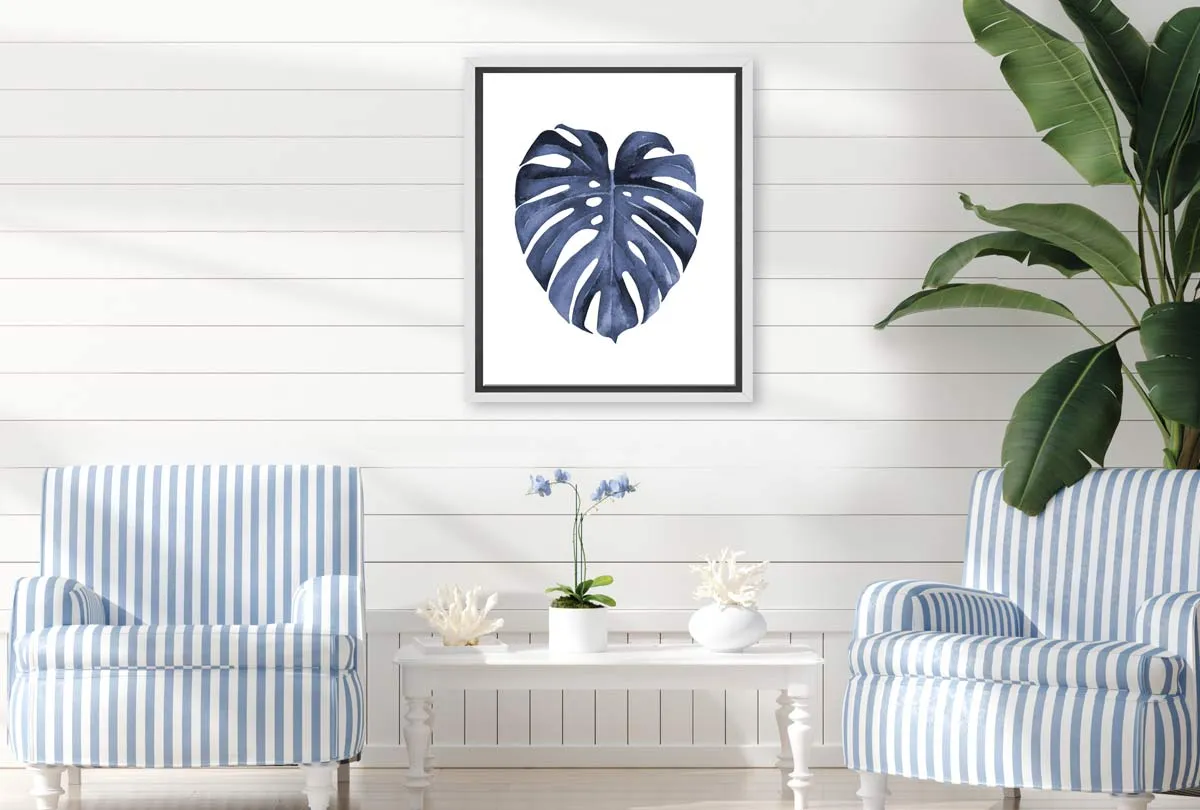 Blue Monstera Leaf | Hamptons Canvas Wall Art Print